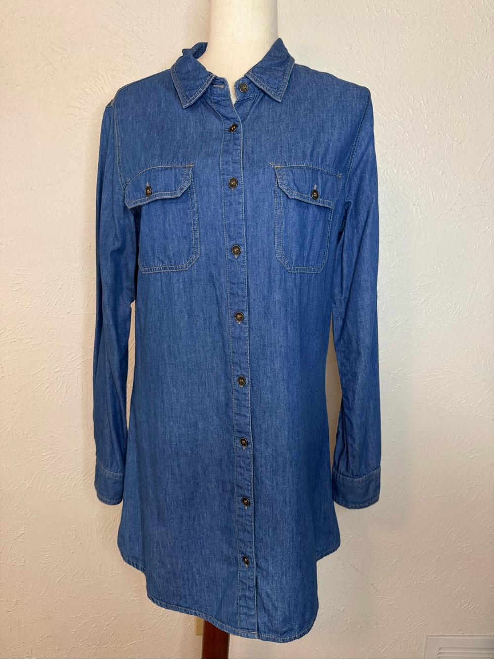 Women’s Long Sleeved Classic Blue Denim Shirt Dress M